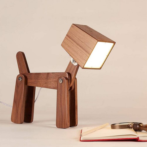 Wooden Dog Desk Lamp Nordic Creative Decoration Touch Control 3-Level Dimming