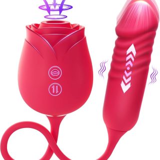 Female vibrating dildo sex toy - MOOLIGIRL Rose sex toy with G-spot vibrator and 10 sucking modes for clitoral and nipple stimulation. Adult sex toy game for couples.